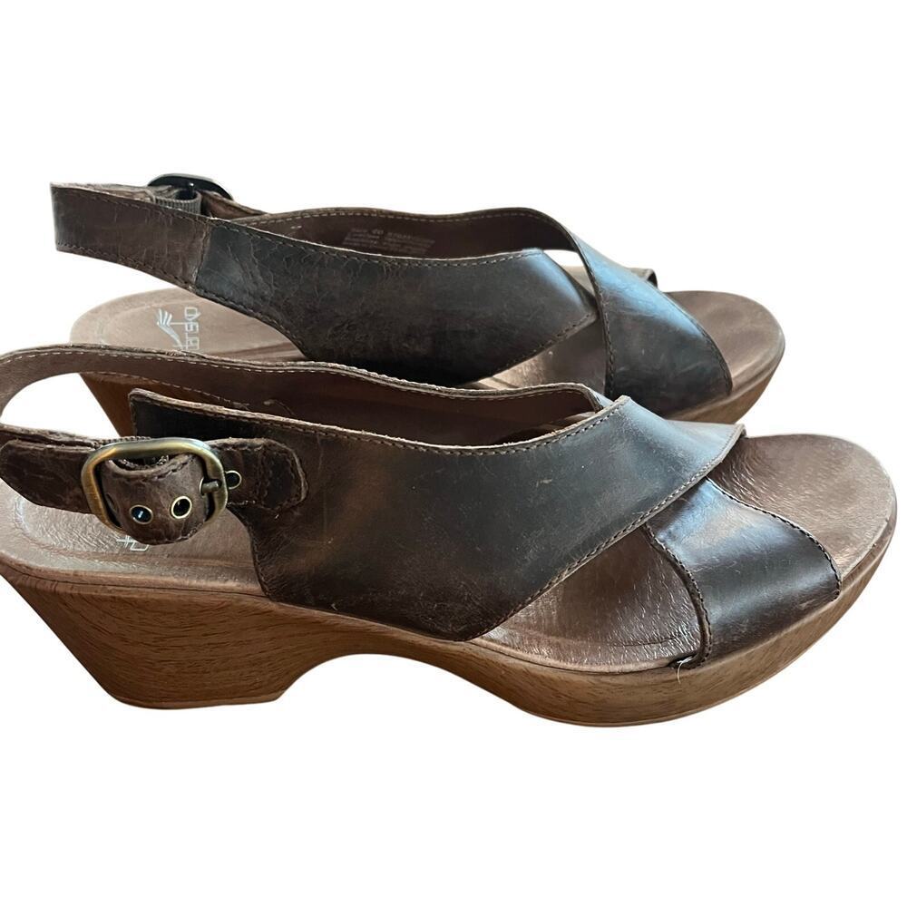 Dansko Brown Leather Sandals Clogs Nubuck Jacinda Slingback Platform 40 - Picture 1 of 4